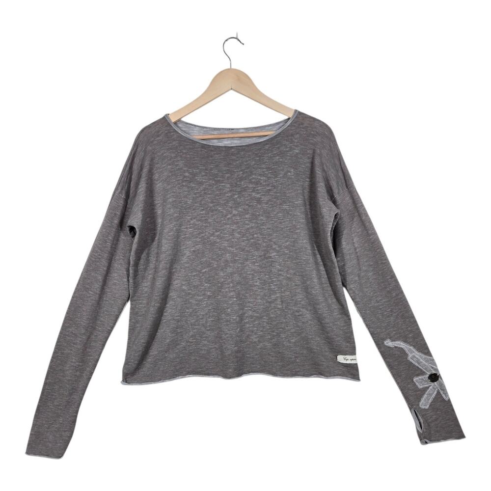 Y2K Cop Copine Top S Taupe Applique Sleeve Fairycore Boho